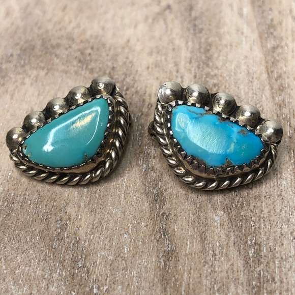 Vintage clip on Sterling Silve &turquoise earrings - Picture 1 of 8
